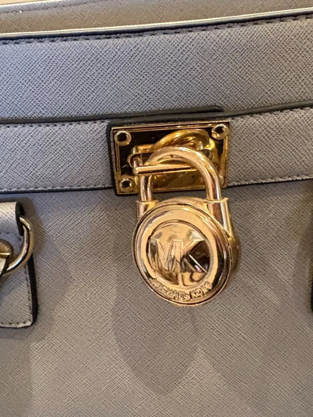 Michael Kors Hamilton Saffiano Leather Medium Satchel Light Grey Gold Hardware
